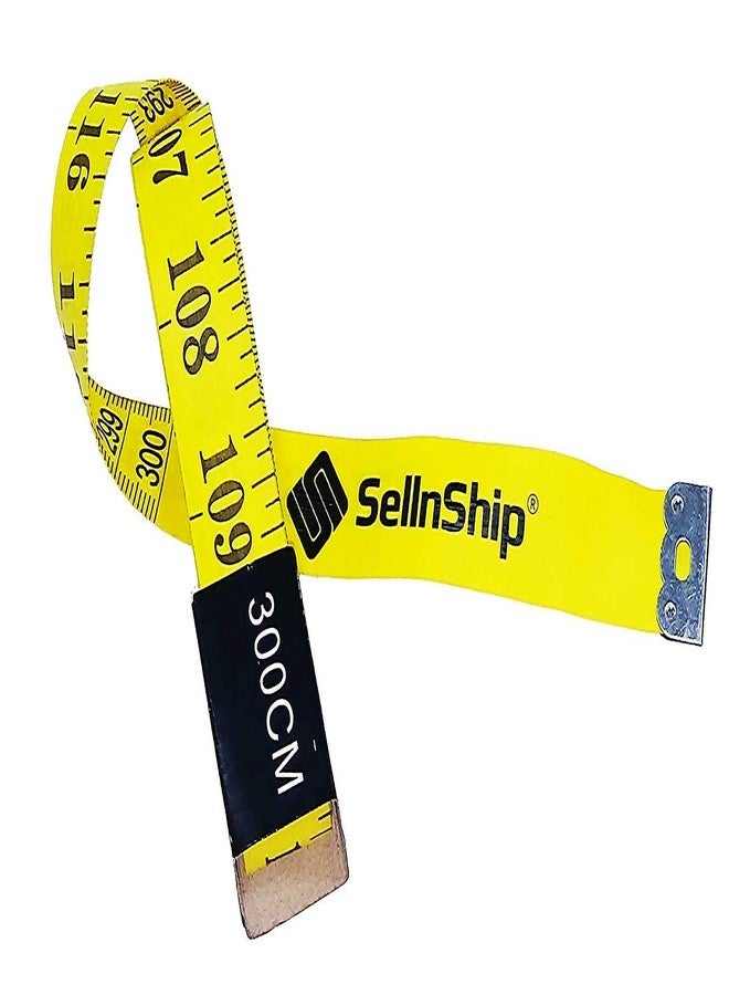 SellnShip شريط قياس للخياطة من SellnShip بطول 3 أمتار / 120 بوصة - مسطرة من الألياف الزجاجية الناعمة والمرنة وغير القابلة للتمدد لقياسات الجسم والخياطة والاستخدامات الحرفية - عبوة من قطعتين (أصفر) - Image 3